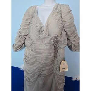 LT Lanting Bride Silver Ruched Beaded Formal Gown Plus Size 26W Prom Dress Long